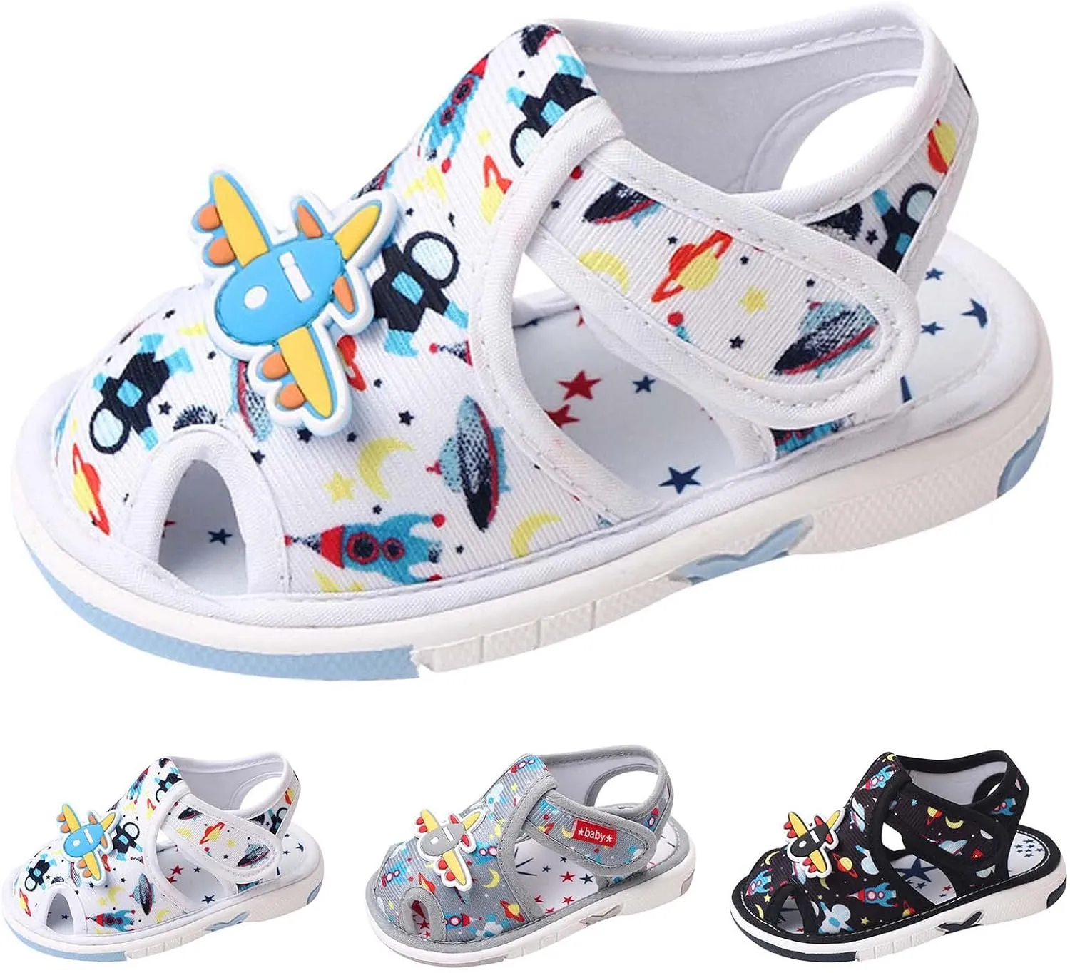 Summer Children Infant infant Shoes Girls Sandals Flat Bottom Non Slio Open Toe Slip Breathable Soft Cartoon Space Pattern Cute Shoes infant Girl