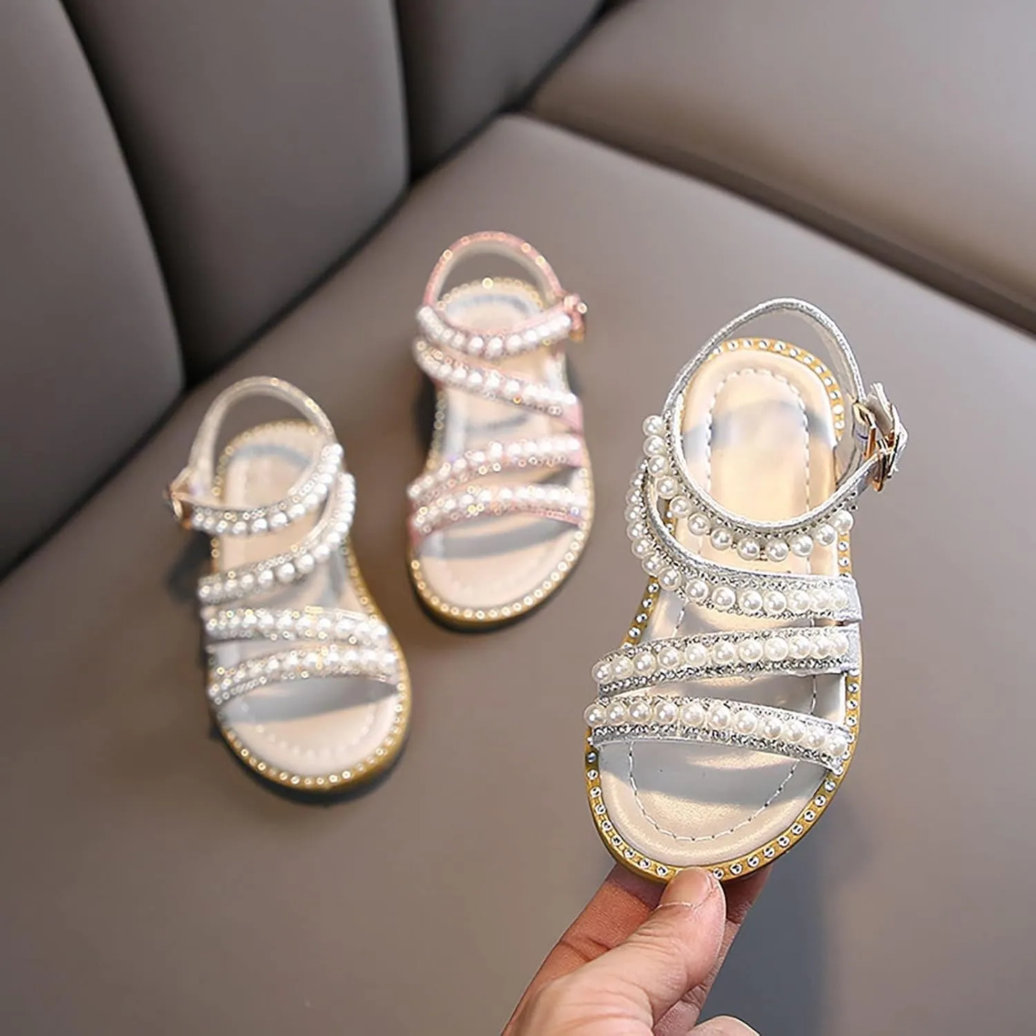 Summer Girls' Sandals Korean Edition Little Girls' Pearl Open Toe Princess Shoes Little Medium And Toddler Girl Slides