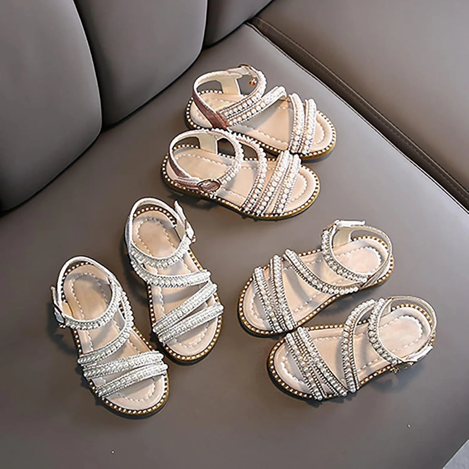 Summer Girls' Sandals Korean Edition Little Girls' Pearl Open Toe Princess Shoes Little Medium And Toddler Girl Slides