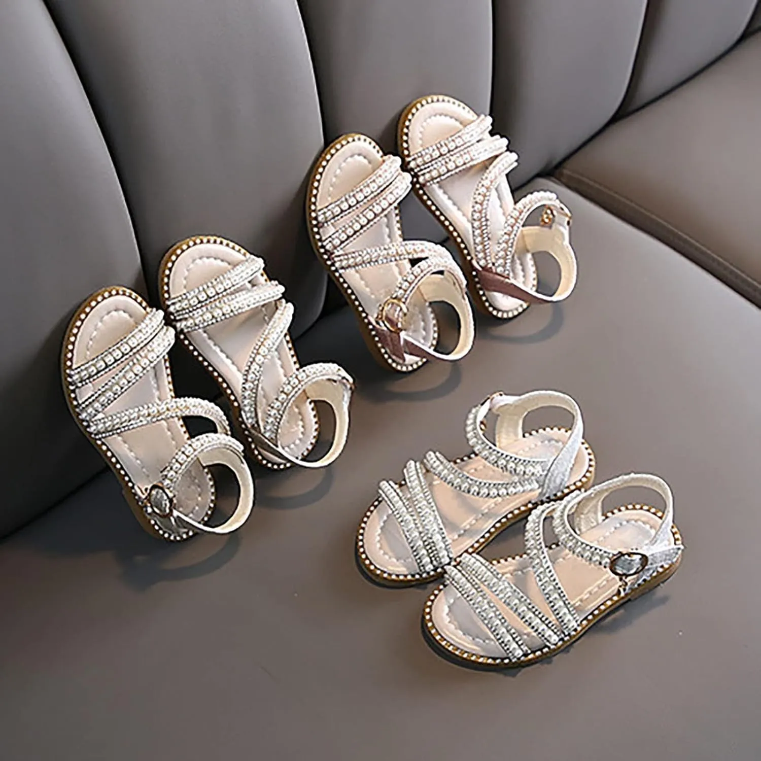 Summer Girls' Sandals Korean Edition Little Girls' Pearl Open Toe Princess Shoes Little Medium And Toddler Girl Slides