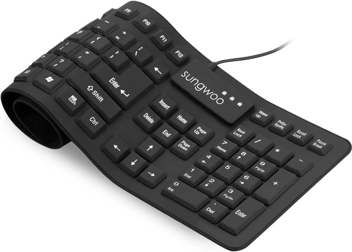 Sungwoo Foldable Silicone USB Wired Standard Waterproof Rollup Keyboard for PC Notebook Laptop, Full Size (Black)