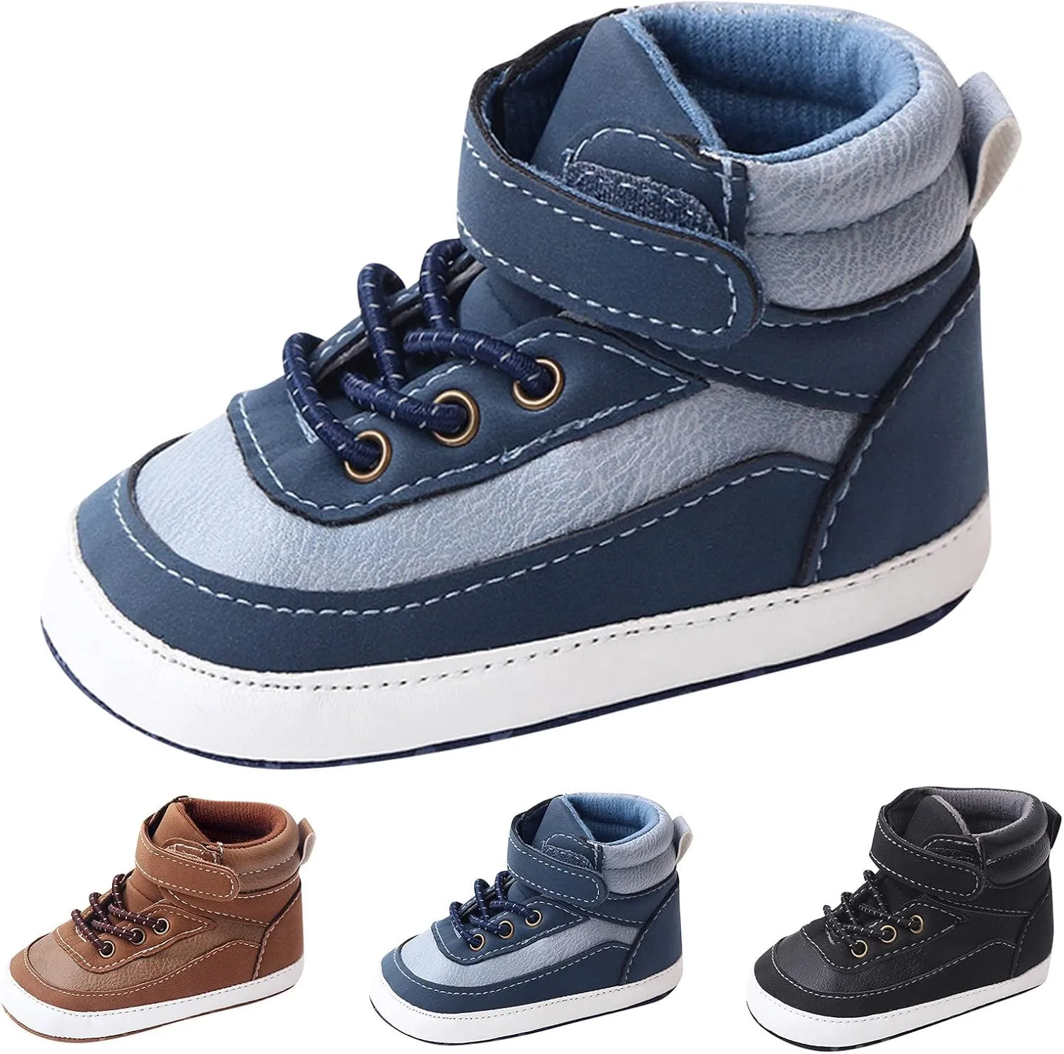 Toddler Baby Boys Girls High Tops Ankle Sneakers Soft Anti-Slip Sole PU Leather Infant Prewalker First Walking Shoes up Light