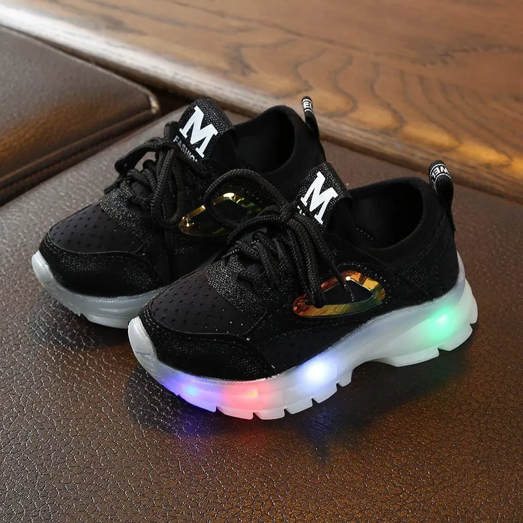 Toddler Baby Boys Girls Sneakers Casual LED Light Luminous Comfortable Breathable Slip On Lace Up Sport Shoes