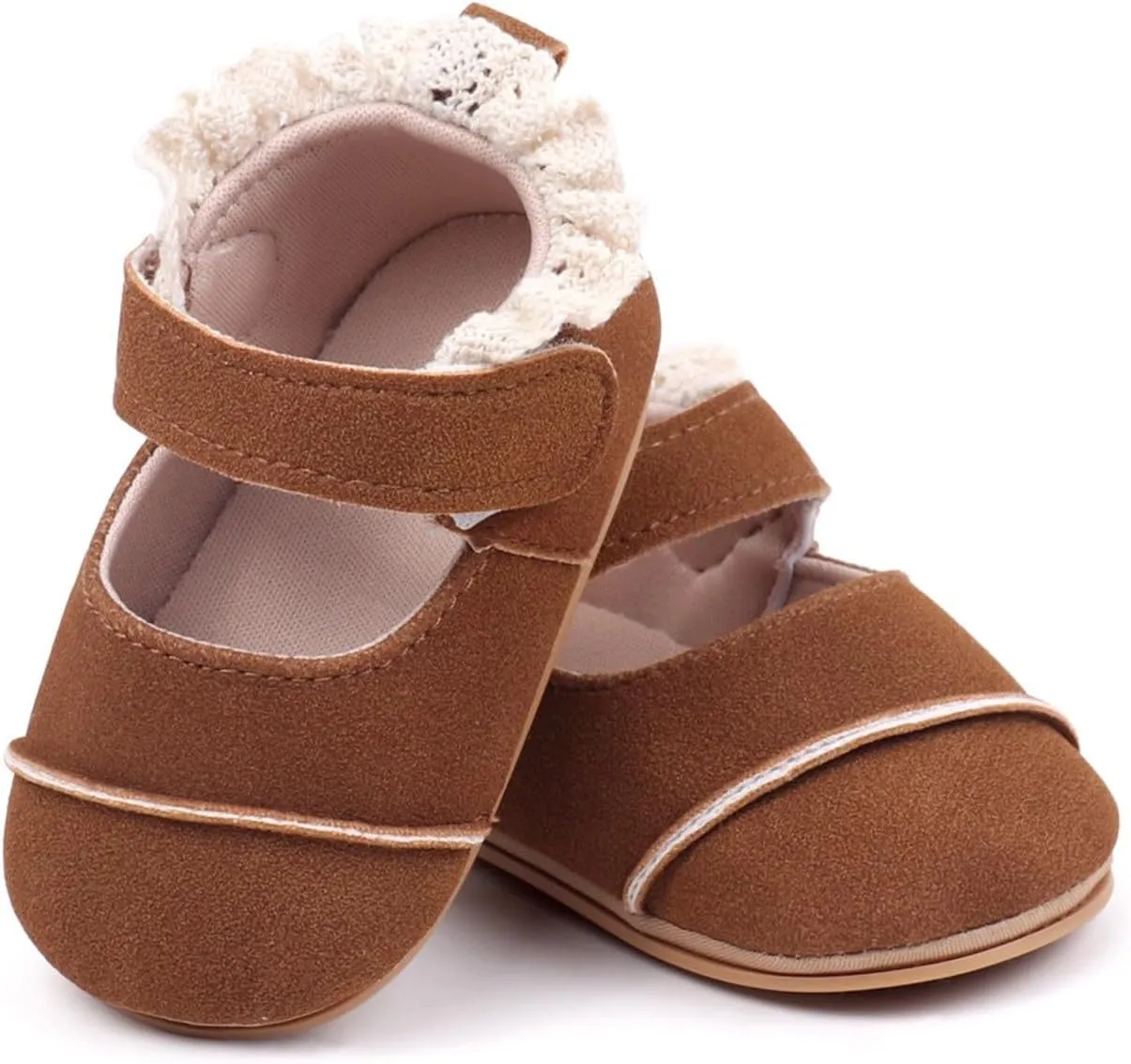 Toddler Baby Girls First Walking Dress Shoes Soft Sole Lace Hem Lightweight Breathable Soft Infant Shoes