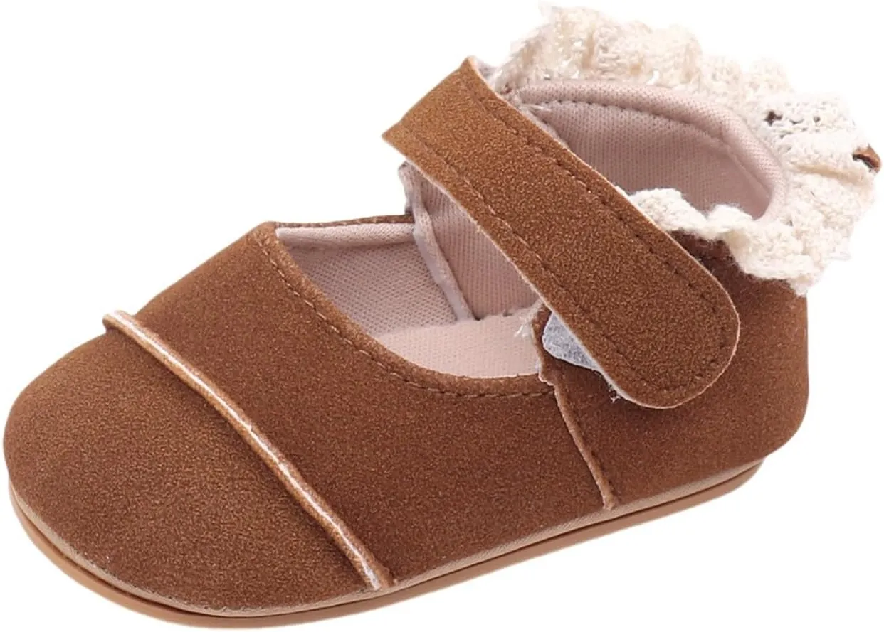 Toddler Baby Girls First Walking Dress Shoes Soft Sole Lace Hem Lightweight Breathable Soft Infant Shoes