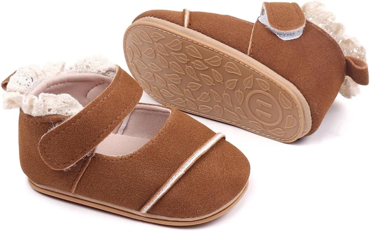 Toddler Baby Girls First Walking Dress Shoes Soft Sole Lace Hem Lightweight Breathable Soft Infant Shoes