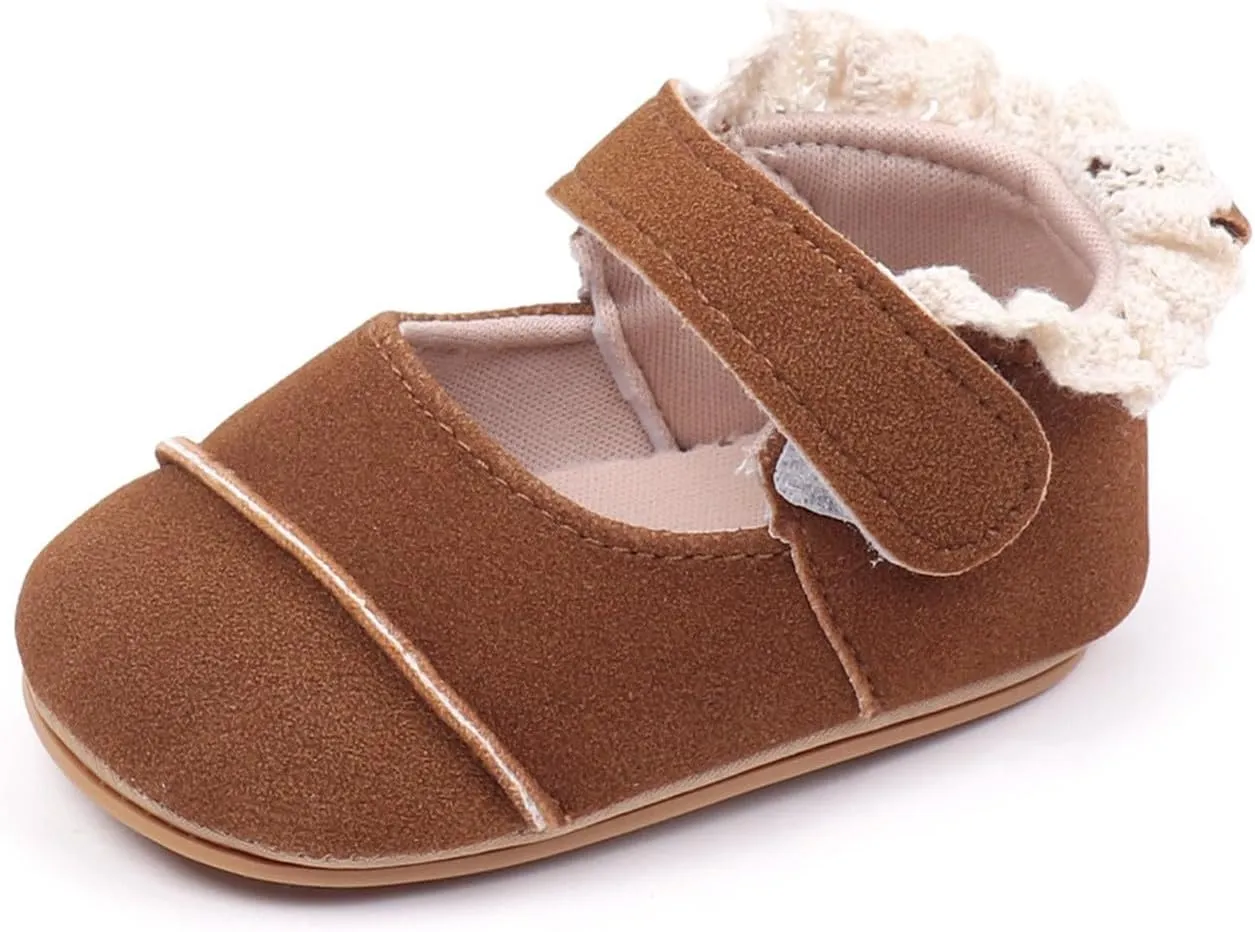 Toddler Baby Girls First Walking Dress Shoes Soft Sole Lace Hem Lightweight Breathable Soft Infant Shoes