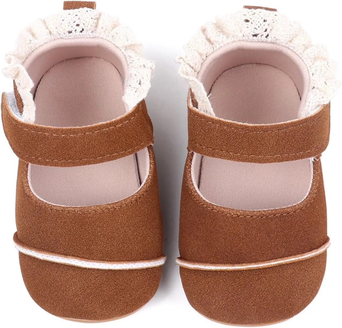Toddler Baby Girls First Walking Dress Shoes Soft Sole Lace Hem Lightweight Breathable Soft Infant Shoes