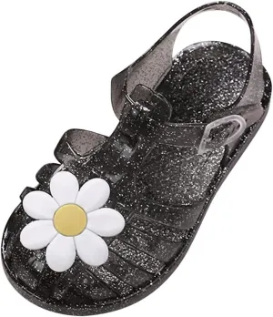 Toddler Baby Girls Shoes Slip On Cute Fruit Jelly Colors Hollow Out Non-Slip Soft Sole Beach Sandals Comfy Shoes H-785 Black 10