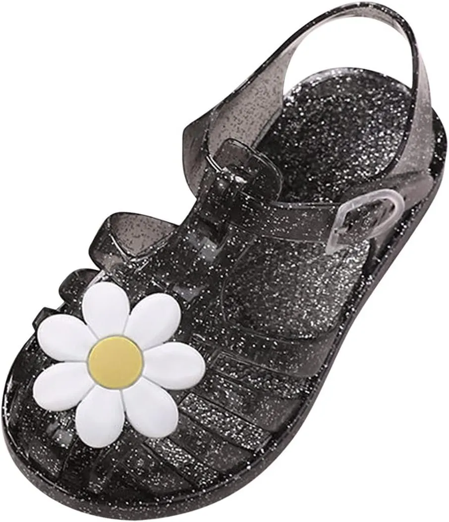 Toddler Baby Girls Shoes Slip On Cute Fruit Jelly Colors Hollow Out Non-Slip Soft Sole Beach Sandals Comfy Shoes H-785 Black 10