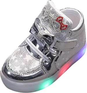 Toddler Baby Light Up Shoes Kids Girls Non Slip Glitter High Top Sneakers Fashion Child Flashing Mesh Wide Sport Shoes