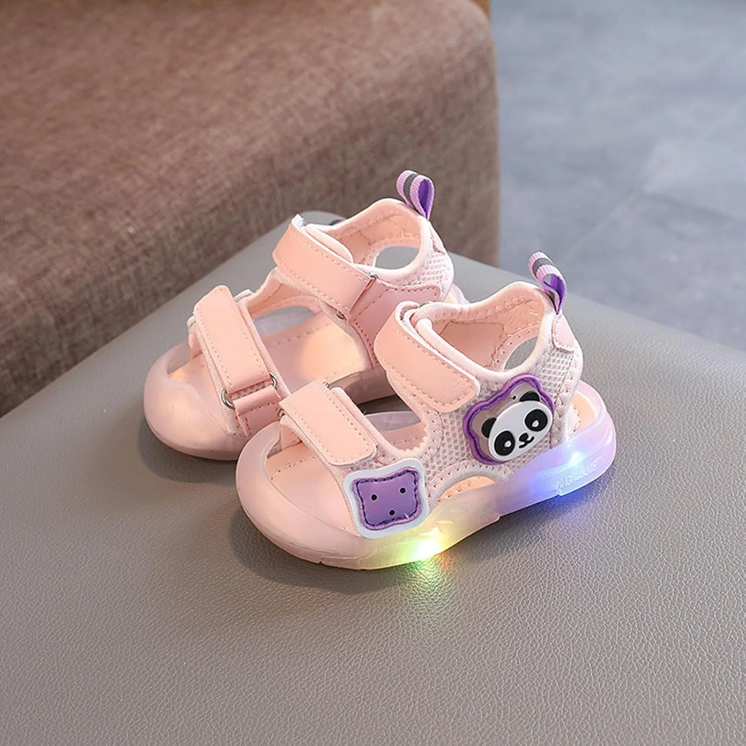 Toddler Infant Light Up Sandals Open Toe Lightweight Breathable Anti Slip Flashing Sport Shoes Summer Beach Play