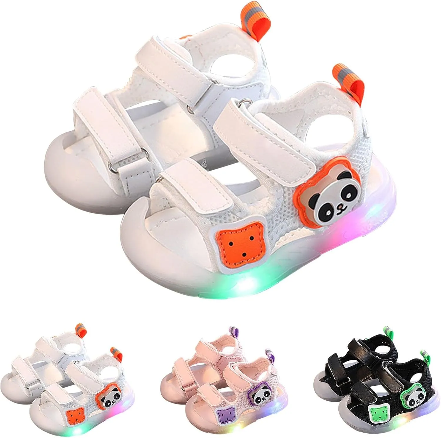Toddler Infant Light Up Sandals Open Toe Lightweight Breathable Anti Slip Flashing Sport Shoes Summer Beach Play