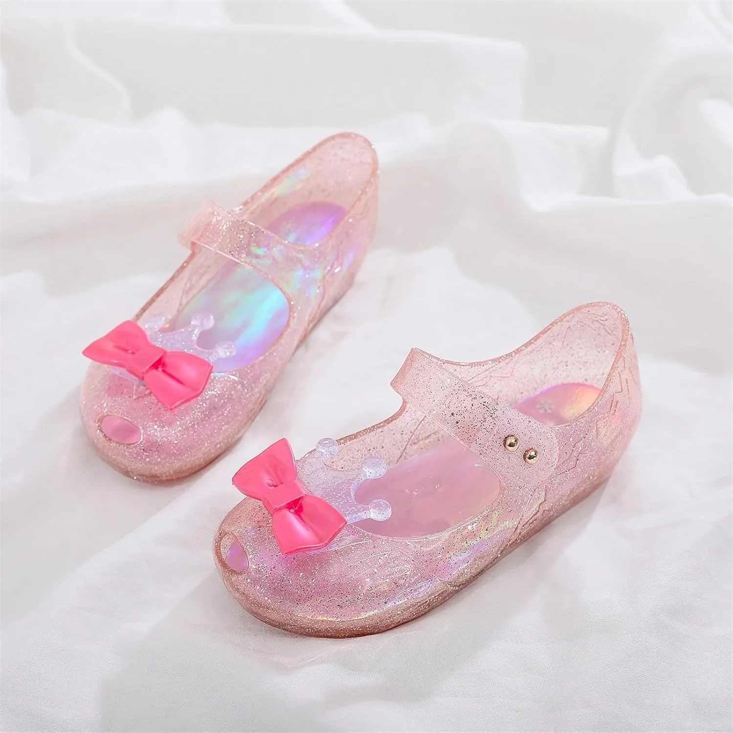 Toddler Jelly Sandals Kids Girl Cute Crown Bowknot Princess Mary Jane Shoes Birthday Dance Party Glitter Dress Sandal