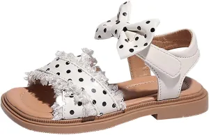 Toddler Kids Girl Open-toe Casual Sandal Low Heel Hook & Loop Ankle Strap Bow Soft Sole Party Dress Shoes