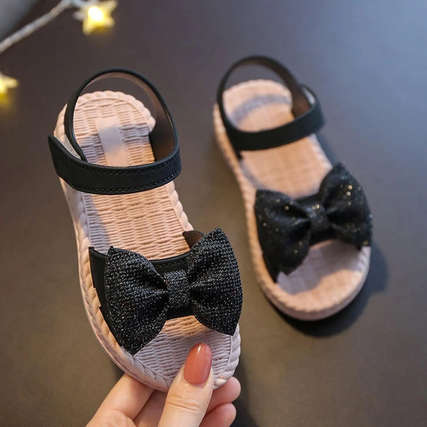 Toddler Kids Infant Girls Soild Bowknot Princress Shoes Soft Sole Non Slip First Walkers Prewalker Toddler Girls Size 9 (Black, 6-7 Years)