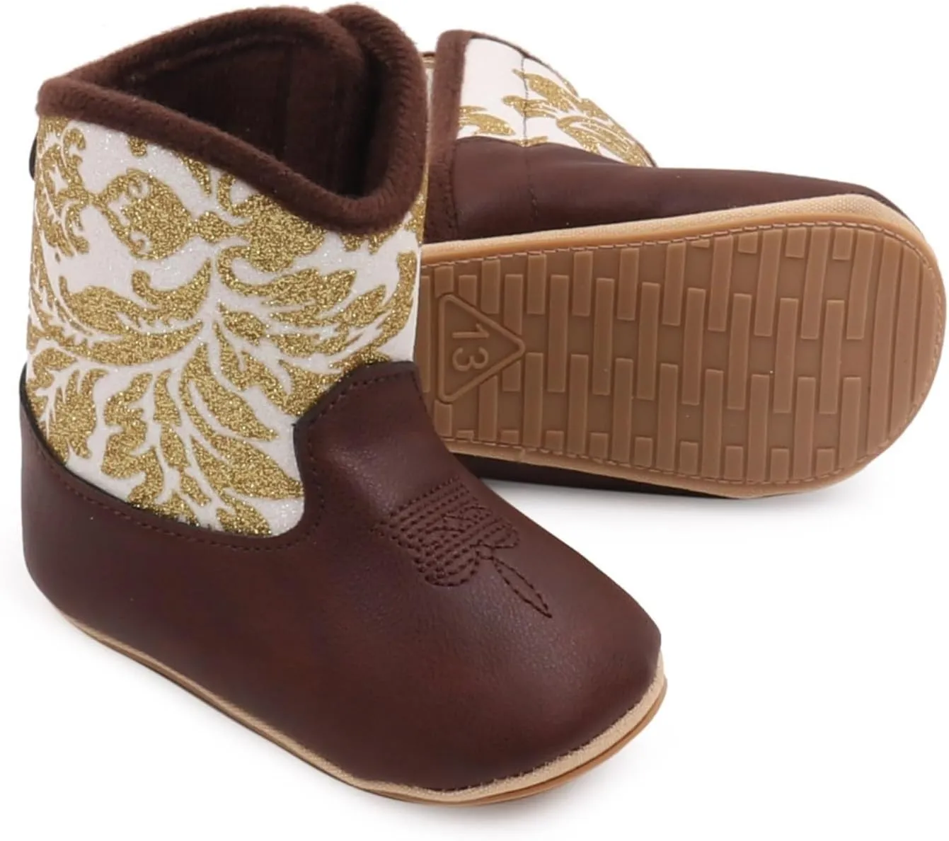 Toddler Rain Boots Leather Western Boots Cowboy Bootie Soft Sole Non Slip Shoes for Baby Infant Toddler Boys Booties