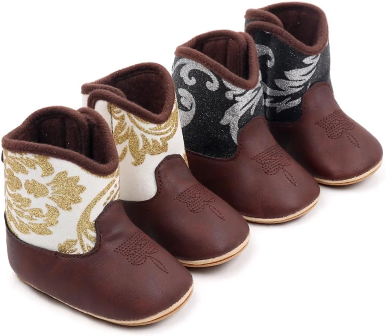 Toddler Rain Boots Leather Western Boots Cowboy Bootie Soft Sole Non Slip Shoes for Baby Infant Toddler Boys Booties
