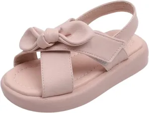 Toddler Sandals Shoes Baby Girls Cute Solid Color Slip On Shoes Bow Non-slip Soft Sole Beach Sandal Comfort Daily V-313 Pink 12