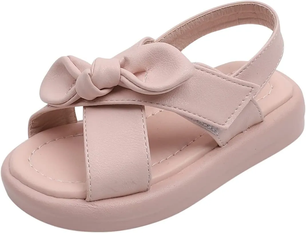 Toddler Sandals Shoes Baby Girls Cute Solid Color Slip On Shoes Bow Non-slip Soft Sole Beach Sandal Comfort Daily V-313 Pink 12