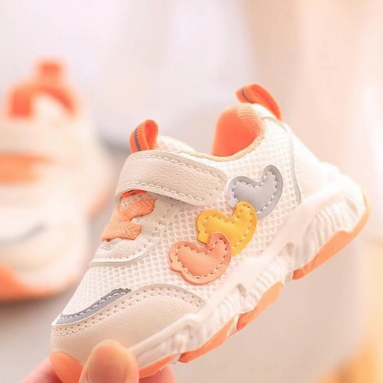 Toddler Sneakers Children's Sports Mesh Shoes Unisex Heart Decoration for Kids 3 to 18 Months Little Girls Shoes