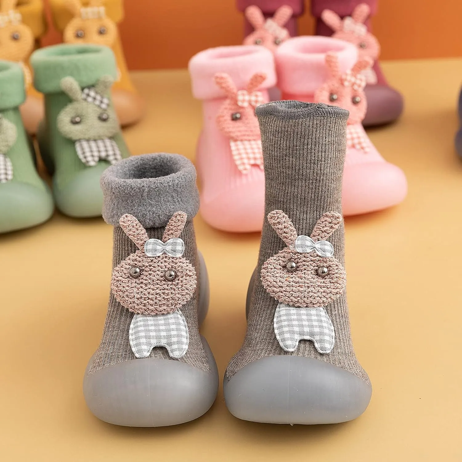 Toddler Sock Shoes Non Slip Rubber Sole Sneakers Infant Fuzzy Bootie Prewalker Slipper Socks Walking Shoes for Baby