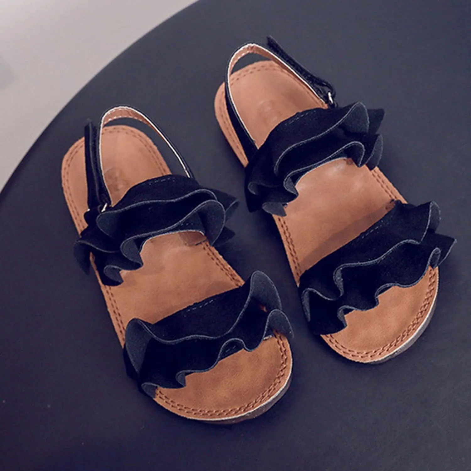Toddler Tow Buckles Dew Toe Sandals Rubber Ruffle Shoes Non-Slip Jelly Toddler Baby Girl Shoes Breathable Shoes
