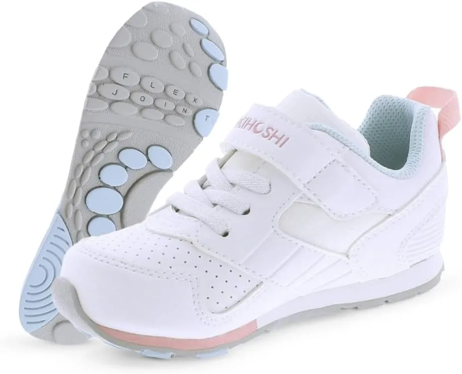 TSUKIHOSHI Racer Baby and Toddler Shoes - Strap-Closure Machine-Washable Baby Shoes with Wide Toe Box & Slip-Resistant, Non-Marking Outsoles, White/Pink - 6 Infant (0-12) Months