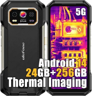 Ulefone Armor 27T PRO 5G Rugged Smartphone Unlocked, Thermal Imaging Camera, Dimensity 6300 24GB 256GB Android 14 Cell Phone, 6.78" FHD , 10600mAh Wireless Charge, Dual 4G Rugged Phone, NFC GPS OTG