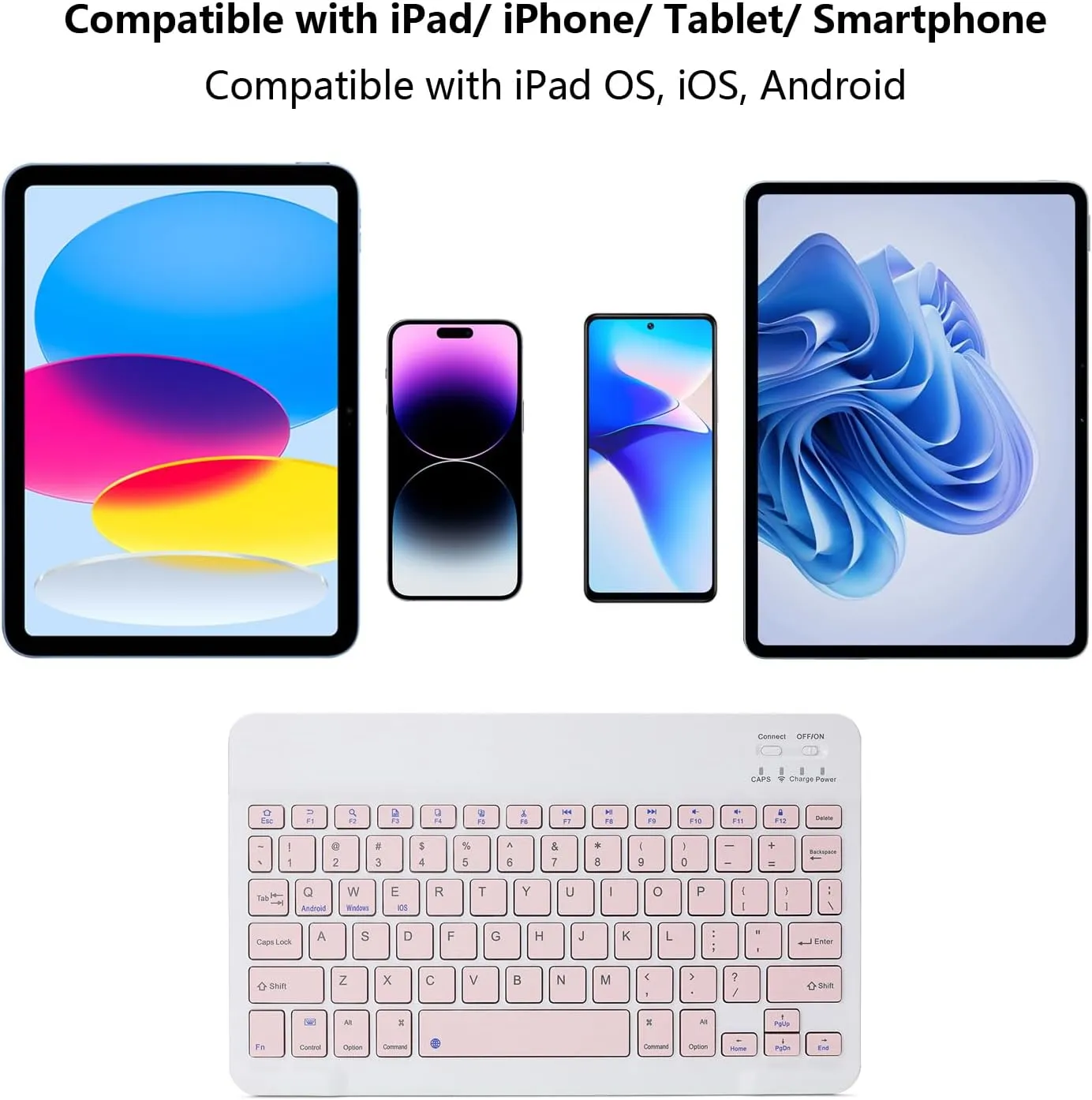 Ultra-Slim Rechargeable Bluetooth Keyboard Portable Wireless Keyboard for iPad A16 11th 10th Generation, iPad Pro iPad Air iPad mini iPhone, Android Samsung Galaxy Tablet Smartphone Cell Phone (Pink)