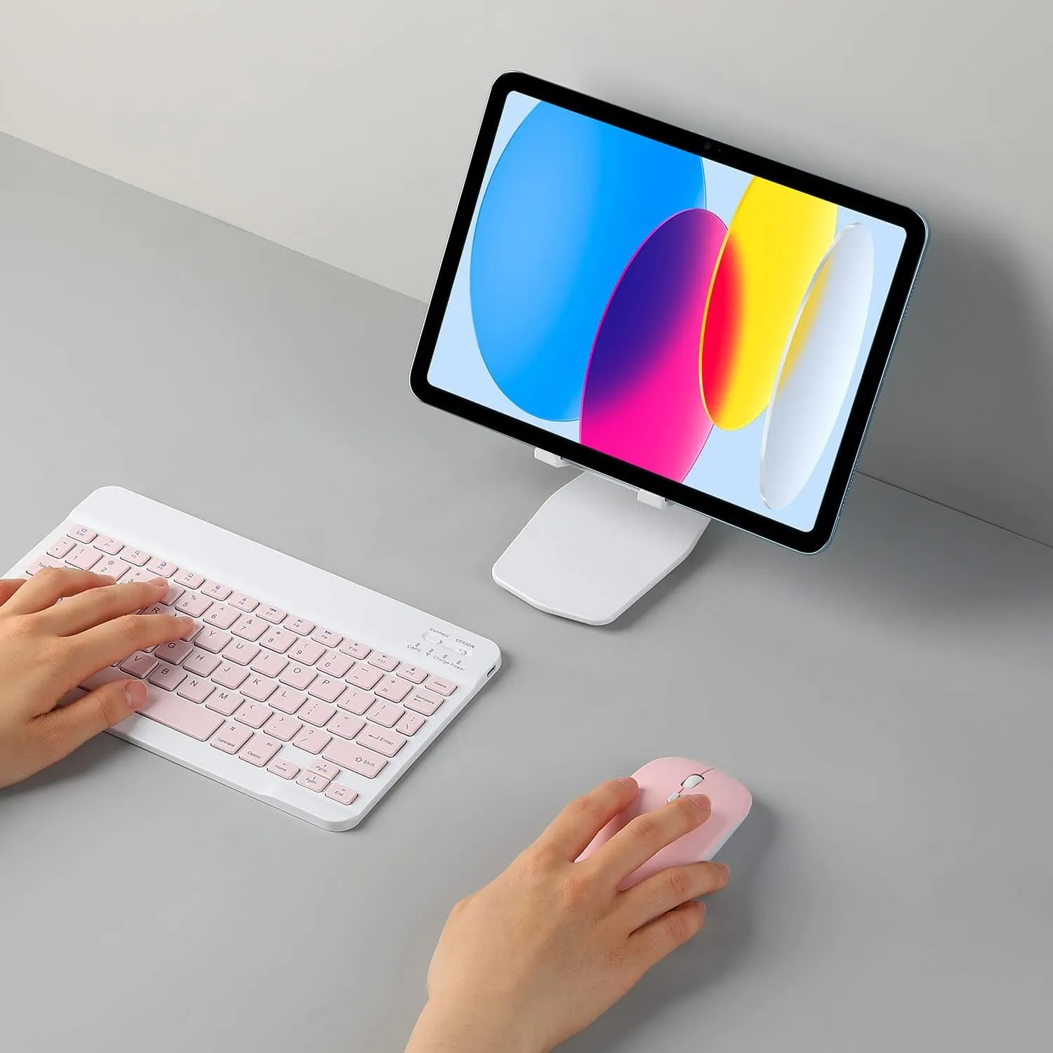 Ultra-Slim Rechargeable Bluetooth Keyboard Portable Wireless Keyboard for iPad A16 11th 10th Generation, iPad Pro iPad Air iPad mini iPhone, Android Samsung Galaxy Tablet Smartphone Cell Phone (Pink)
