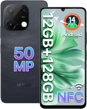 UMIDIGI G9C Android 14 Unlocked Cellphone,Octa-core 12GB  128GB Expand 1TB Unlocked Smartphone,6.75" HD  90Hz,5000mAh Battery,50MP Camera,GPS,BT 5.4,NFC,AI Face Unlock,Warranty,Black