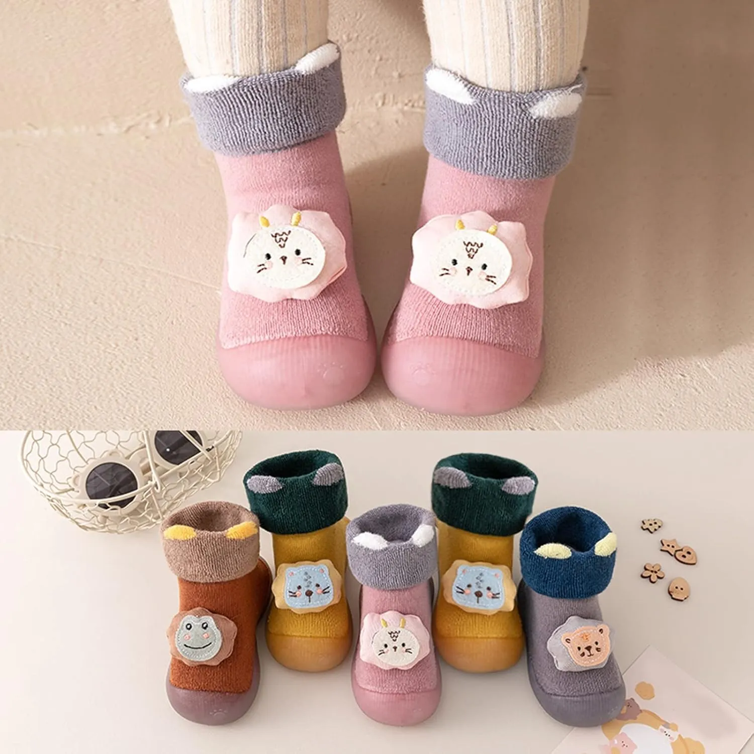 Unisex Baby Booties Newborn Baby Girls Boots Non Skid Socks Fleece Cartoon Booties Newborn Shoes Infant Footwear