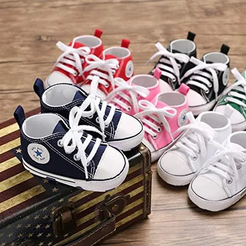 Unisex Baby Girls Boys Canvas High-top Shoes, Newborn Infant Anti-Slip Soft Sole Frist Walking Breathable Sneakers