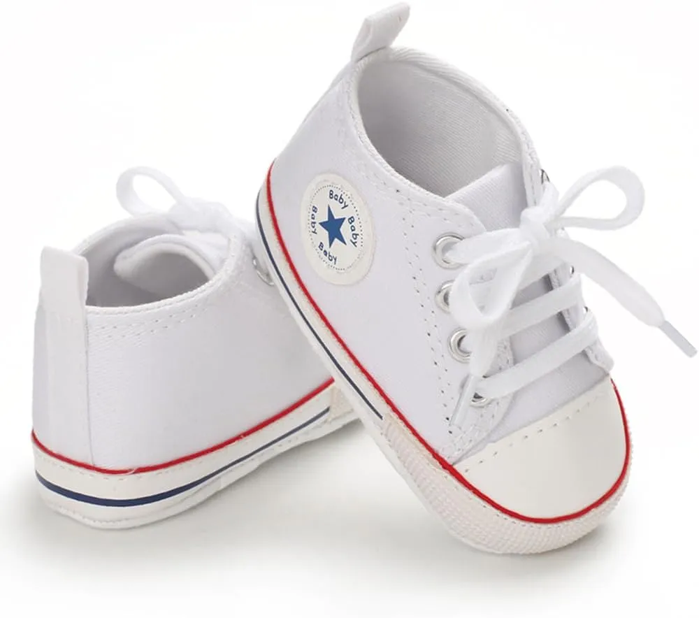 Unisex Baby Soft Sole Sneakers, Canvas Denim High Top, Newborn Infant First Walkers
