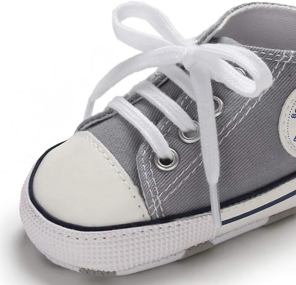 Unisex Baby Soft Sole Sneakers, Canvas Denim High Top, Newborn Infant First Walkers