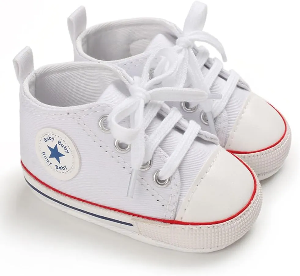 Unisex Baby Soft Sole Sneakers, Canvas Denim High Top, Newborn Infant First Walkers