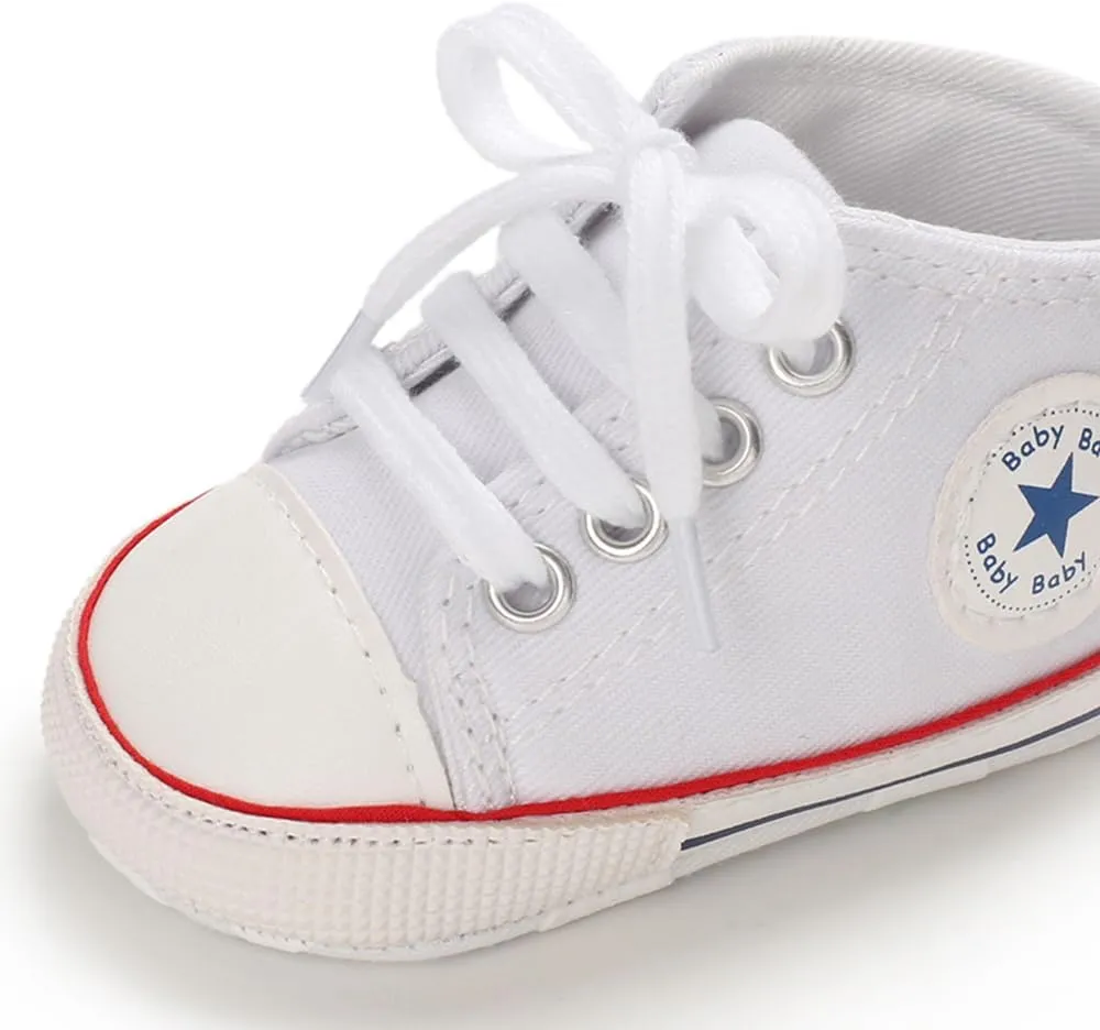 Unisex Baby Soft Sole Sneakers, Canvas Denim High Top, Newborn Infant First Walkers
