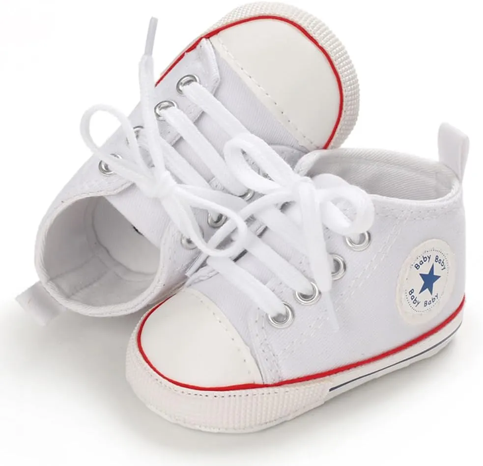 Unisex Baby Soft Sole Sneakers, Canvas Denim High Top, Newborn Infant First Walkers