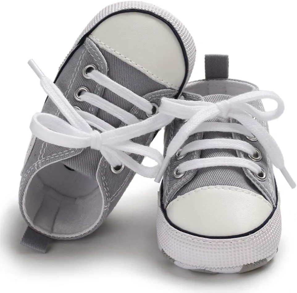 Unisex Baby Soft Sole Sneakers, Canvas Denim High Top, Newborn Infant First Walkers