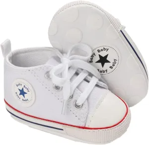 Unisex Baby Soft Sole Sneakers, Canvas Denim High Top, Newborn Infant First Walkers