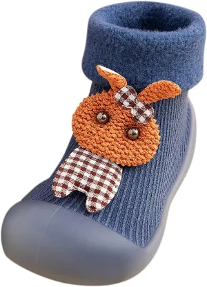 Unisex Toddler GirlsFirst Walking Shoes Kids Toddler Baby Boys Girls Solid Warm Knit Soft Sole Rubber (Blue, 22-23)