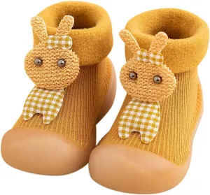 Unisex Toddler GirlsFirst Walking Shoes Kids Toddler Baby Boys Girls Solid Warm Knit Soft Sole Rubber (Yellow, 24-25)