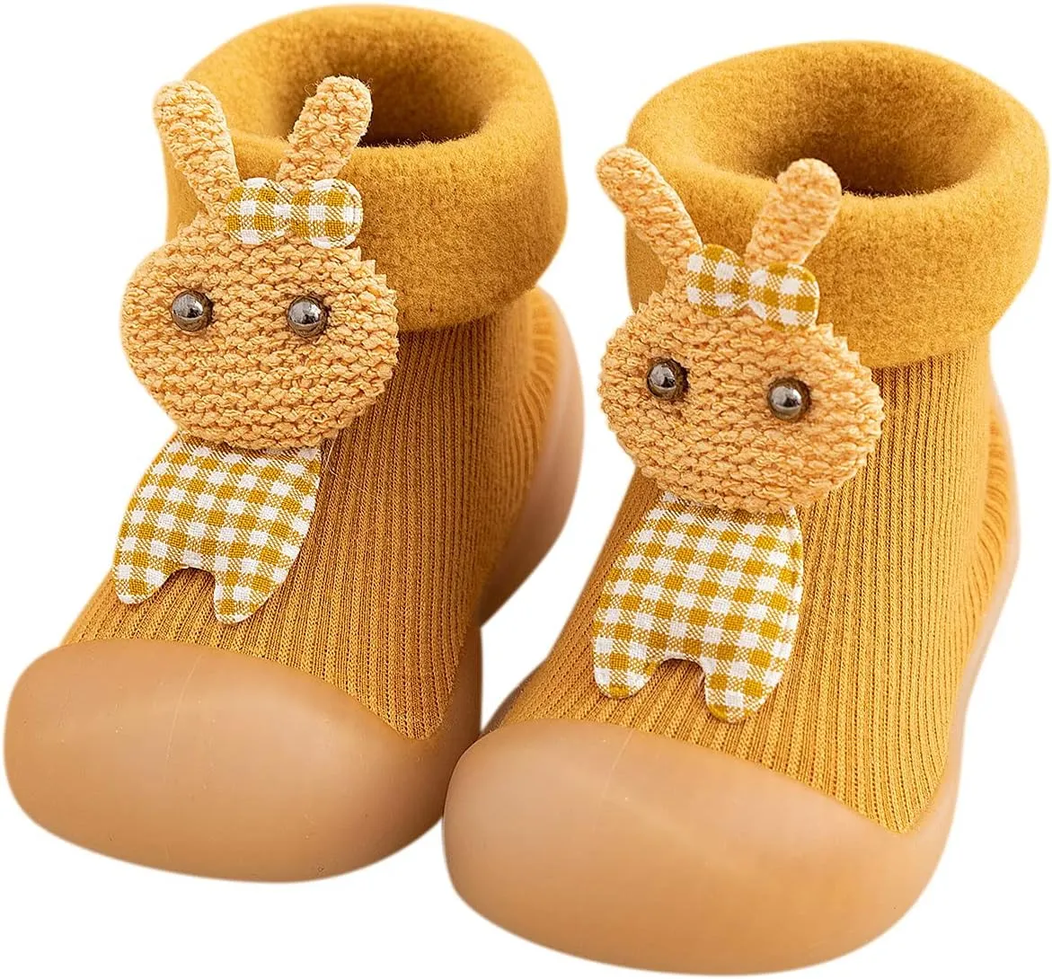Unisex Toddler GirlsFirst Walking Shoes Kids Toddler Baby Boys Girls Solid Warm Knit Soft Sole Rubber (Yellow, 24-25)