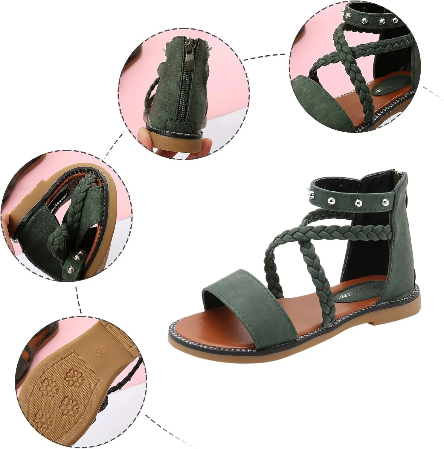 Unisex Toddler House Shoes Girls Sandals Princess Shoes Soft Sole Beach Sandals Kids Roman Shoes for 4 to12 Years