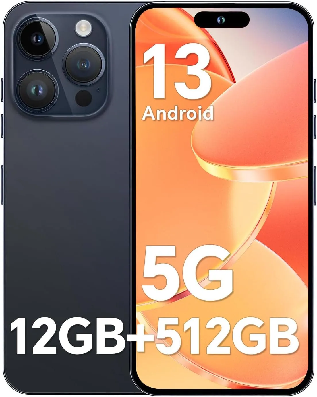 Unlocked Android Phones S15PROMAX, 12GB 512GB Smartphone, 6800mAh Battery Android 13 Unlocked Phones, Face ID/Fingerprint