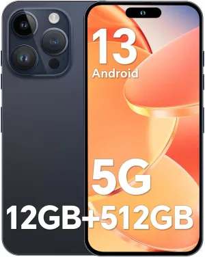 Unlocked Android Phones S15PROMAX, 12GB 512GB Smartphone, 6800mAh Battery Android 13 Unlocked Phones, Face ID/Fingerprint