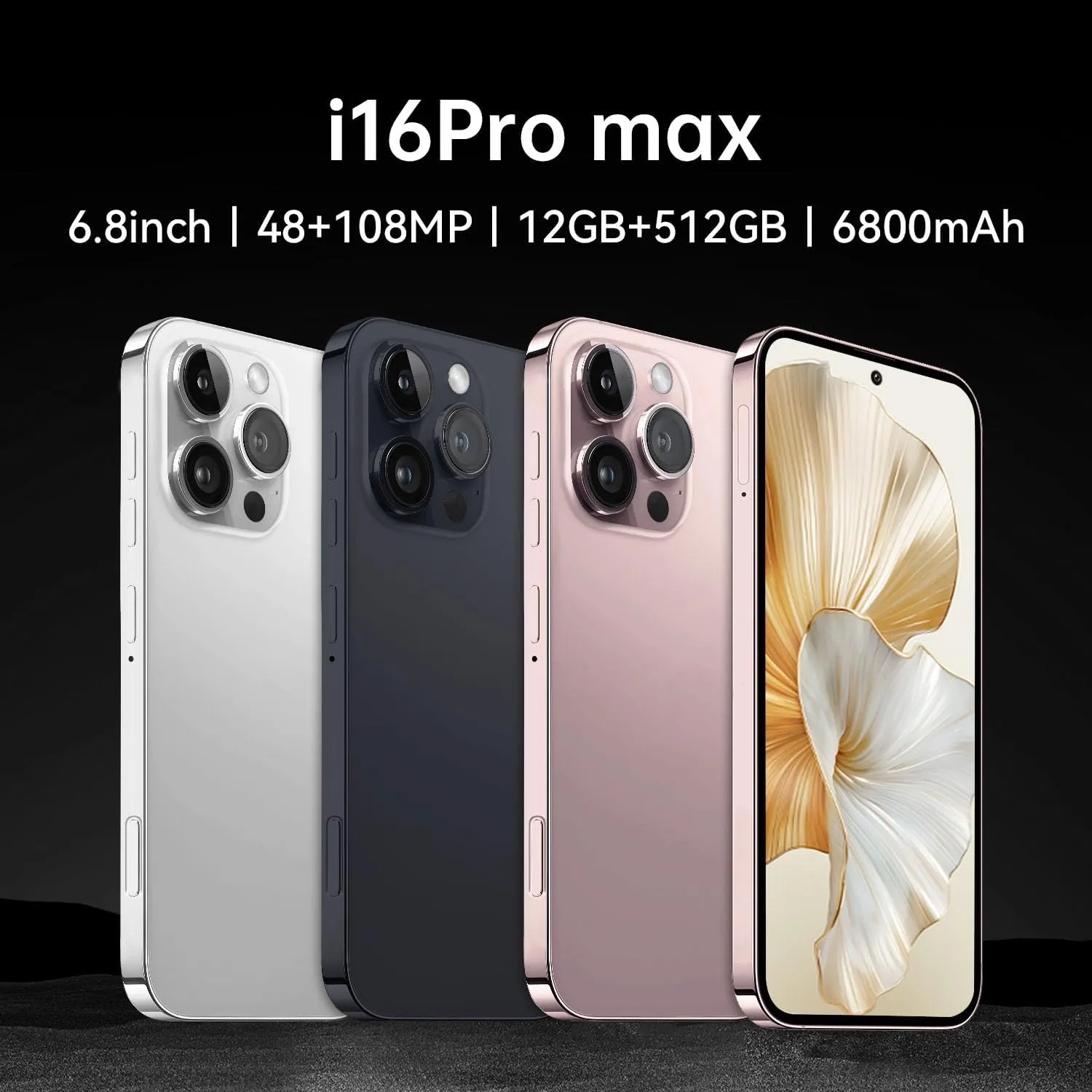 Unlocked Android Phones S16PROMAX, 12GB 512GB Smartphone, 6800mAh Battery Android 14 Unlocked Phones, Face ID/Fingerprint Unlock/5G/Dual SIM/GPS