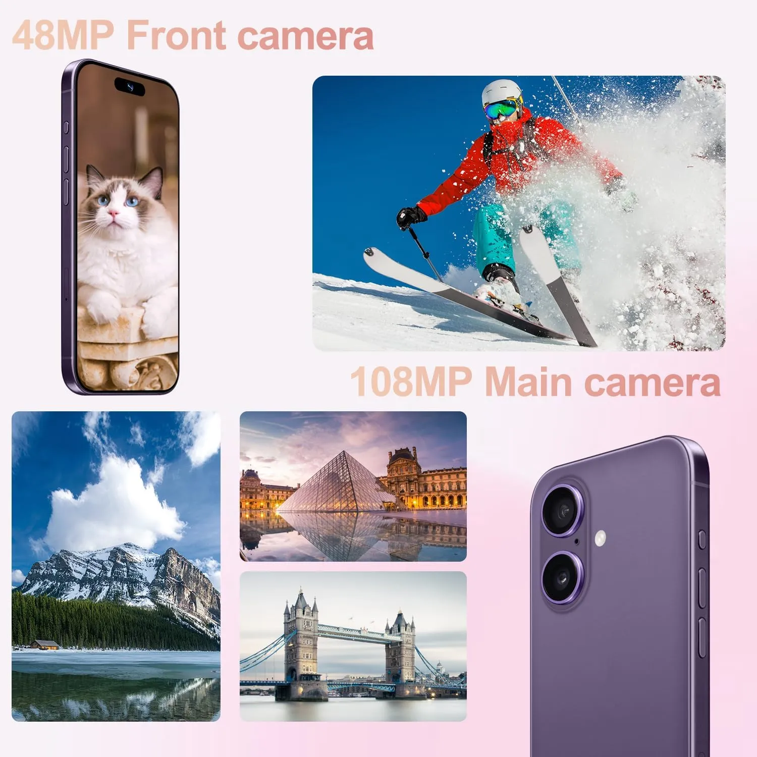 Unlocked Phones I16 Plus 5G Cell Phone Android 13 Smart Phones 8GB 256GB/6.7" Display/108MP 48MP Camera/6800 mAh (Violet)