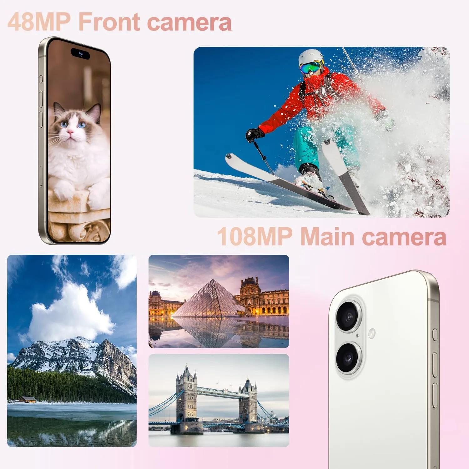 Unlocked Phones I16 Plus 5G Cell Phone Android 13 Smart Phones 8GB 256GB/6.7" Display/108MP 48MP Camera/6800 mAh (White)